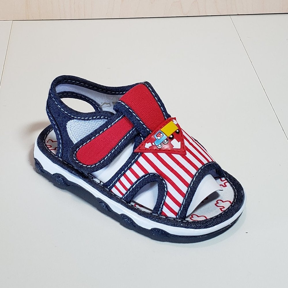 3/$10 Little Star Toddler Stripped Truck Canvas Squeaker Summer Sandal - Denim -